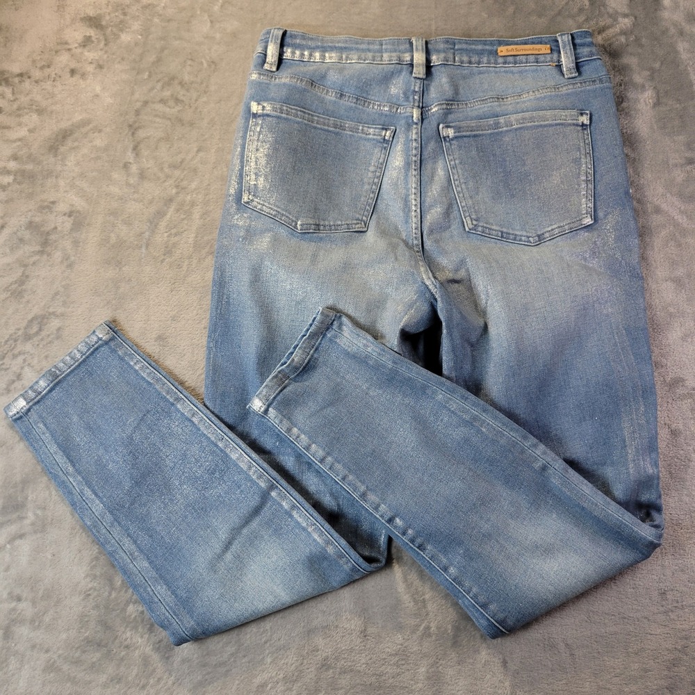 Soft Surroundings Metallic Shimmer Slim Leg Jeans Blue Silver High Rise Size 8 - Picture 6 of 10